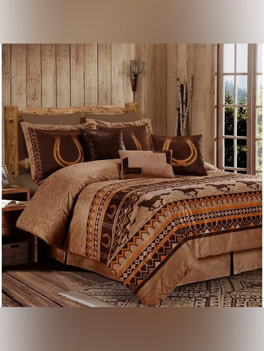 Southwestern Brown Horseshoe Queen 3 piece Comforter Set